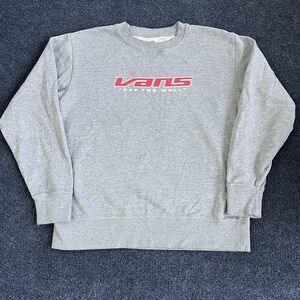 Vans Sweatshirt Mens Medium Gray Off The Wall Logo Fleece‎ Pullover Crewneck